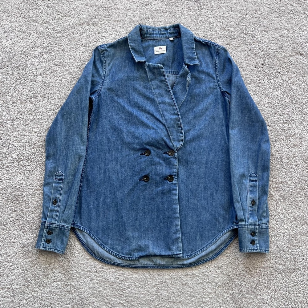 Adriano‎ Goldschmied Button Up Tunic Shirt Womens Small Blue Denim Long Sleeve